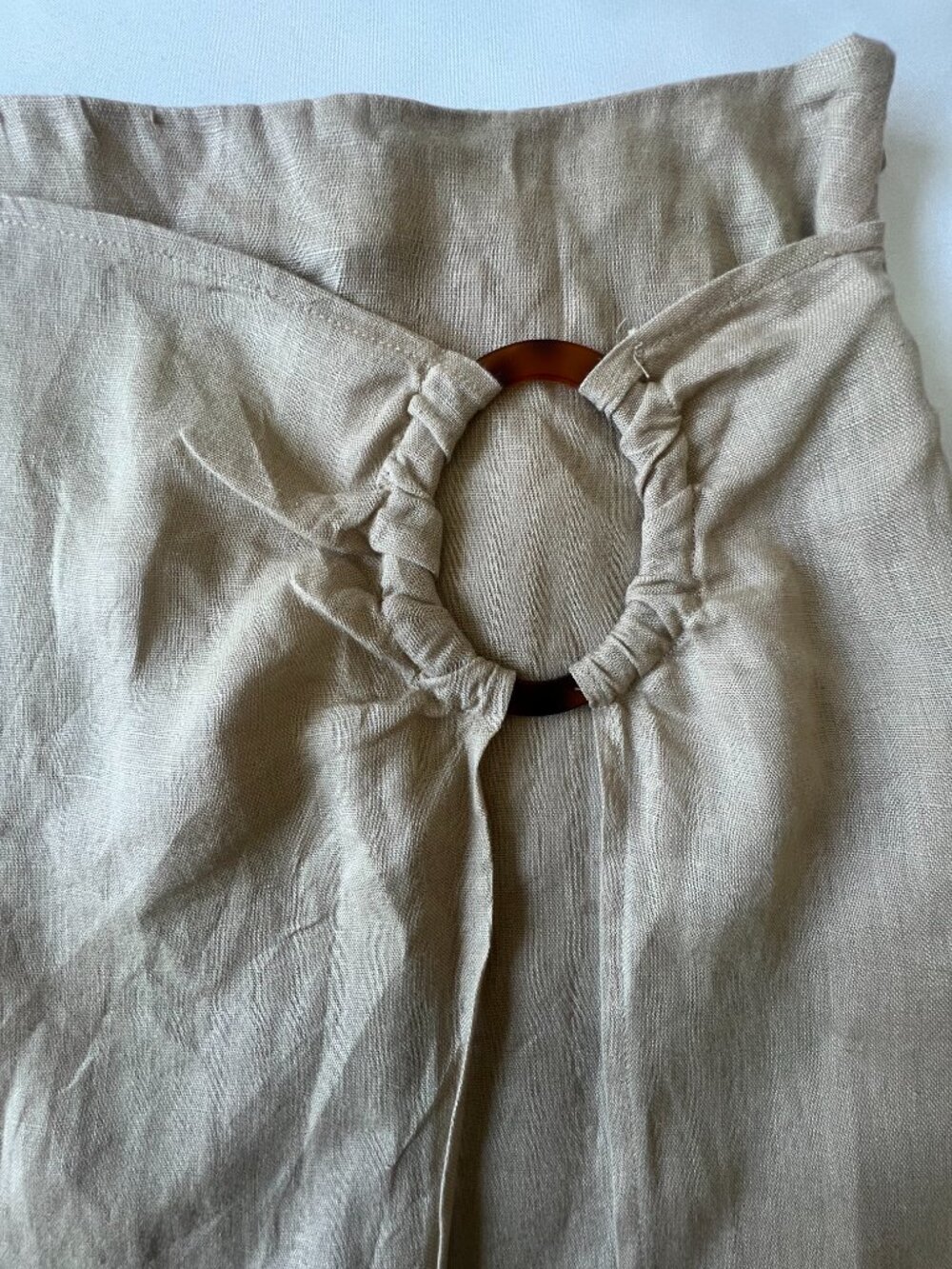 100% Linen Zara Wrap Midi Skirt Womens Size Large Tan Beige Vacation Summer - Picture 6 of 15